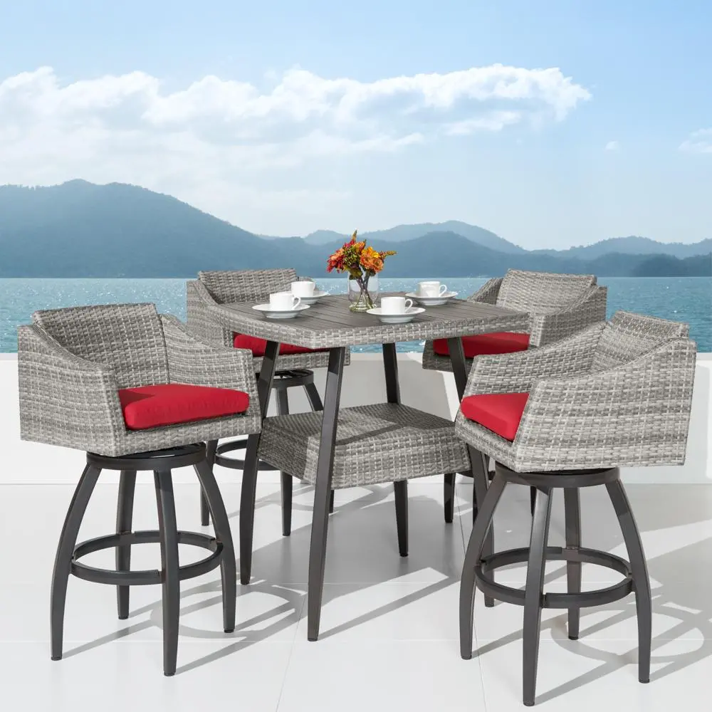 Cannes Red 5 Piece Barstool Patio Set-1
