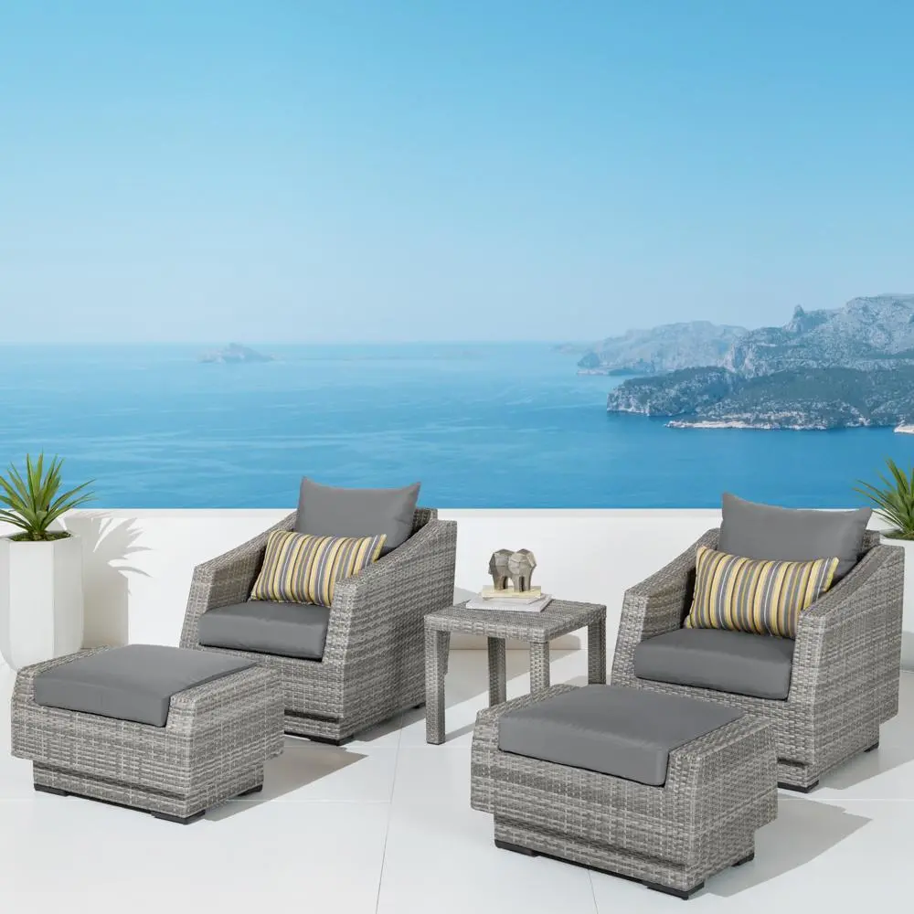 Cannes Charcoal 5 Piece Club Chairs with Ottomans Patio Set-1