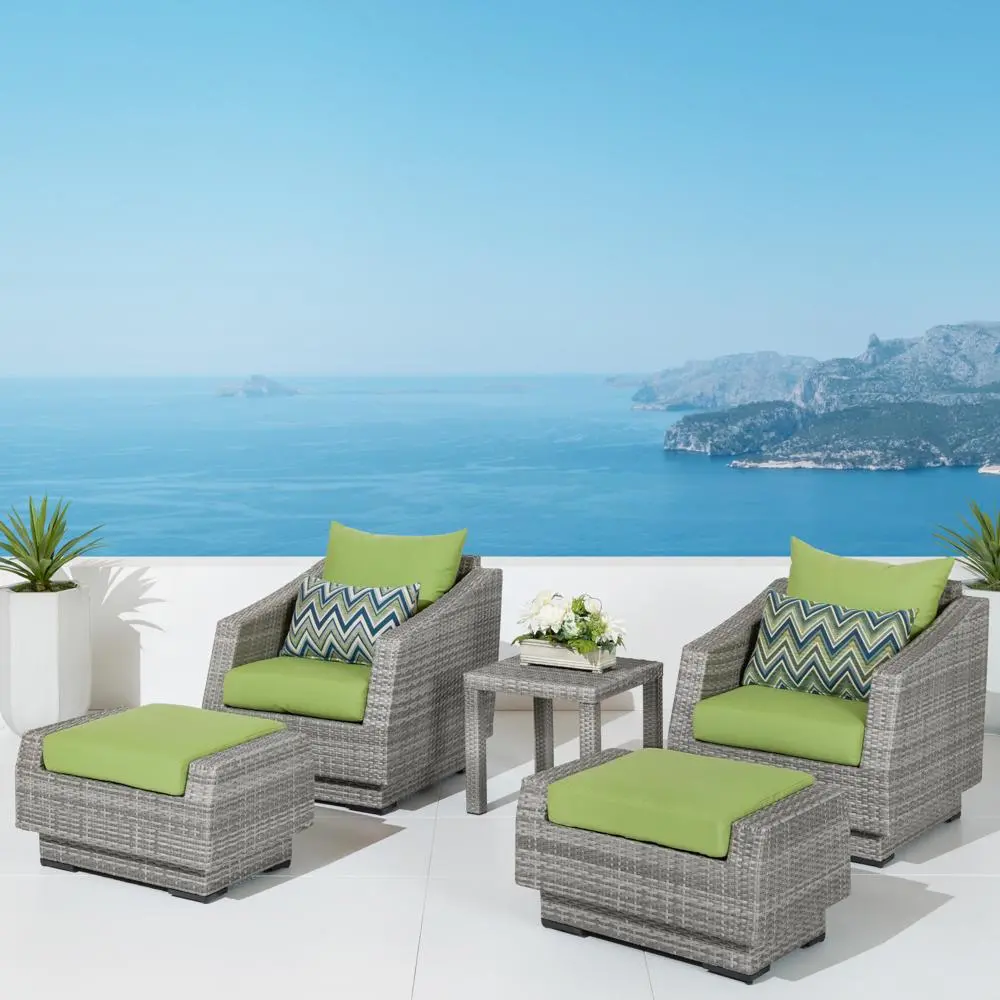 Cannes Green 5 Piece Club Chairs with Ottomans Patio Set-1