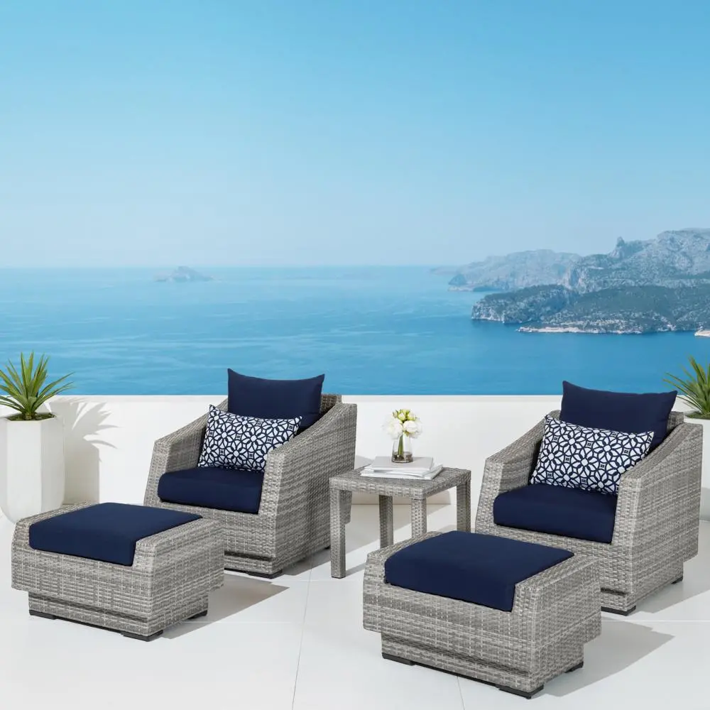 Cannes Navy 5 Piece Club Chairs with Ottomans Patio Set-1