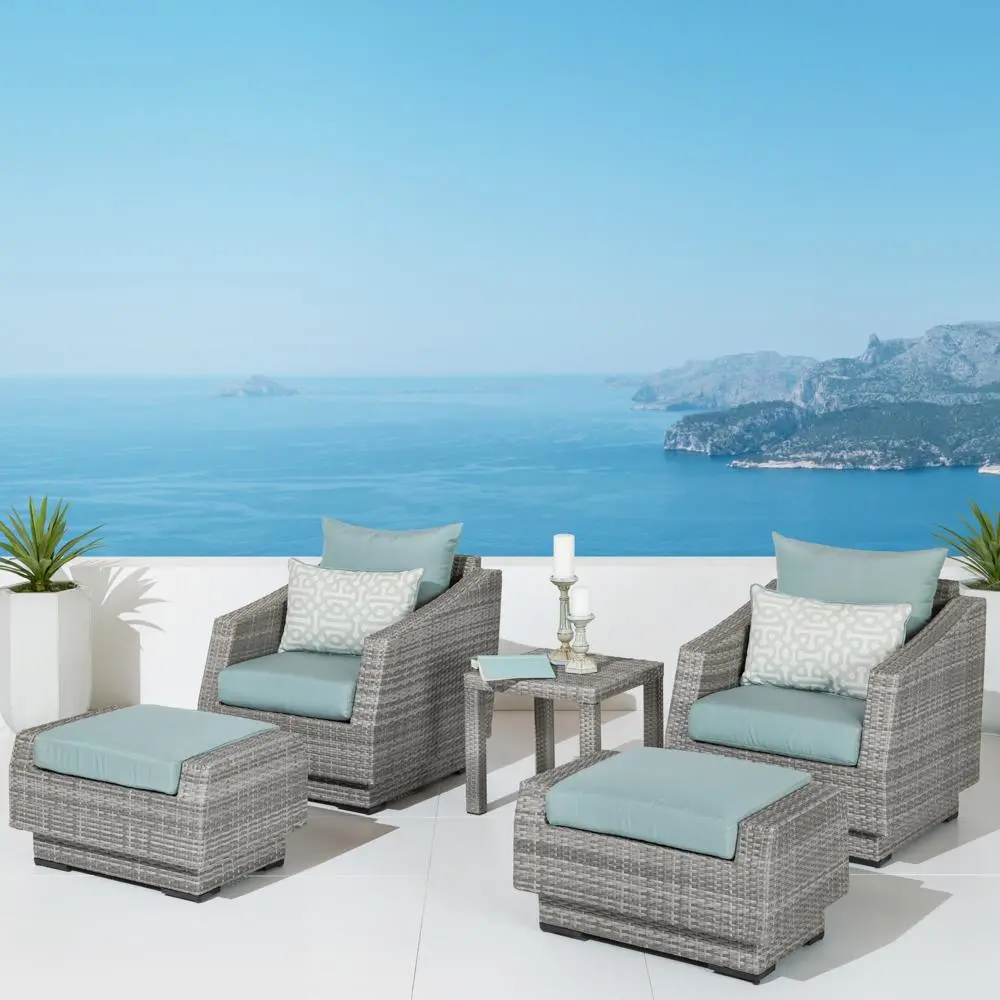 Cannes Light Blue 5 Piece Club Chairs with Ottomans Patio Set-1