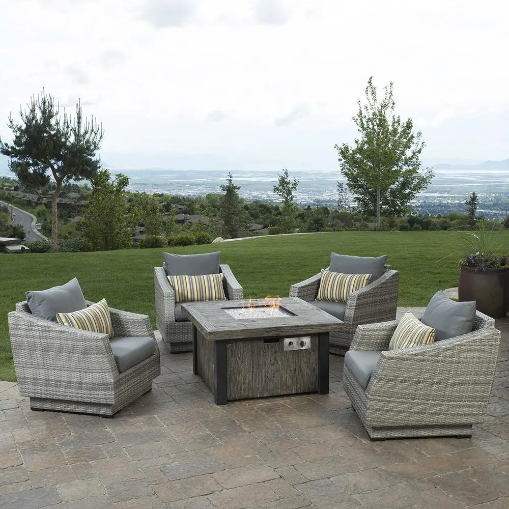 Cannes Charcoal 5 Piece Club Chairs and Fire Table Patio Set-1