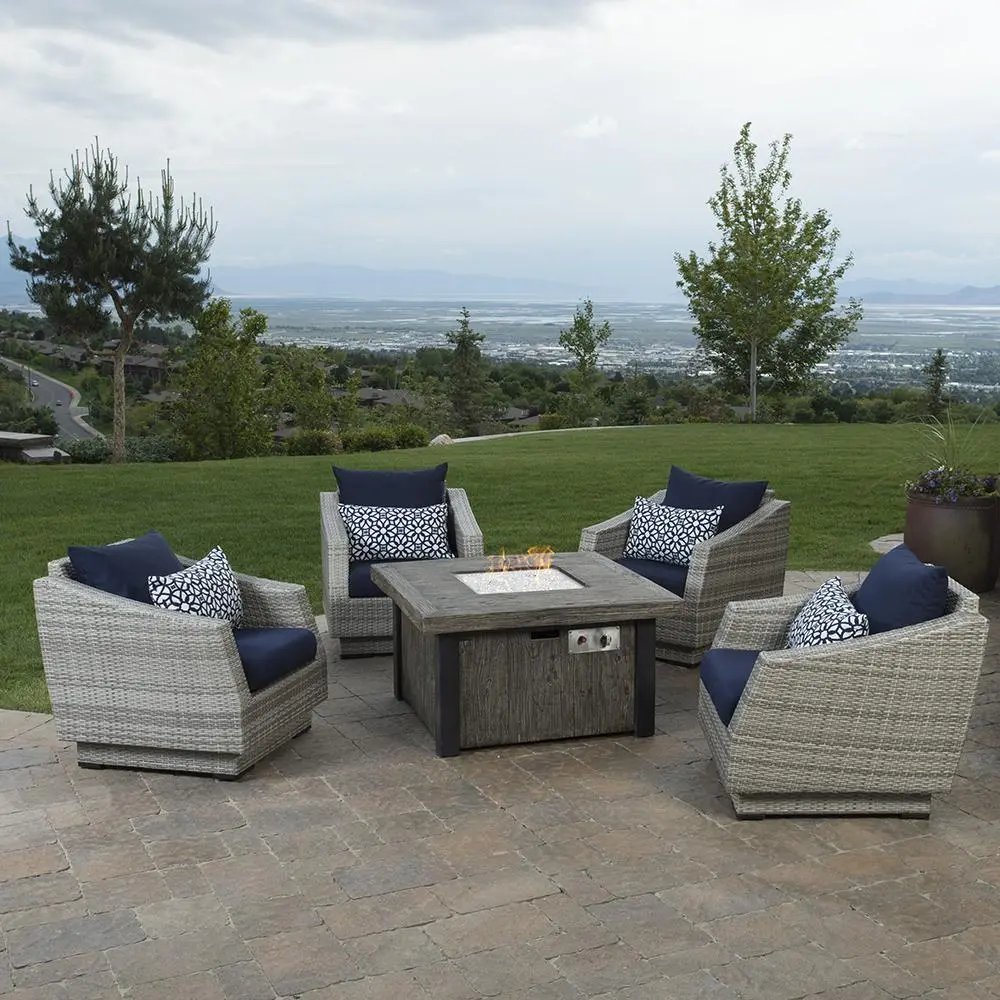 Cannes Navy 5 Piece Club Chairs and Fire Table Patio Set-1