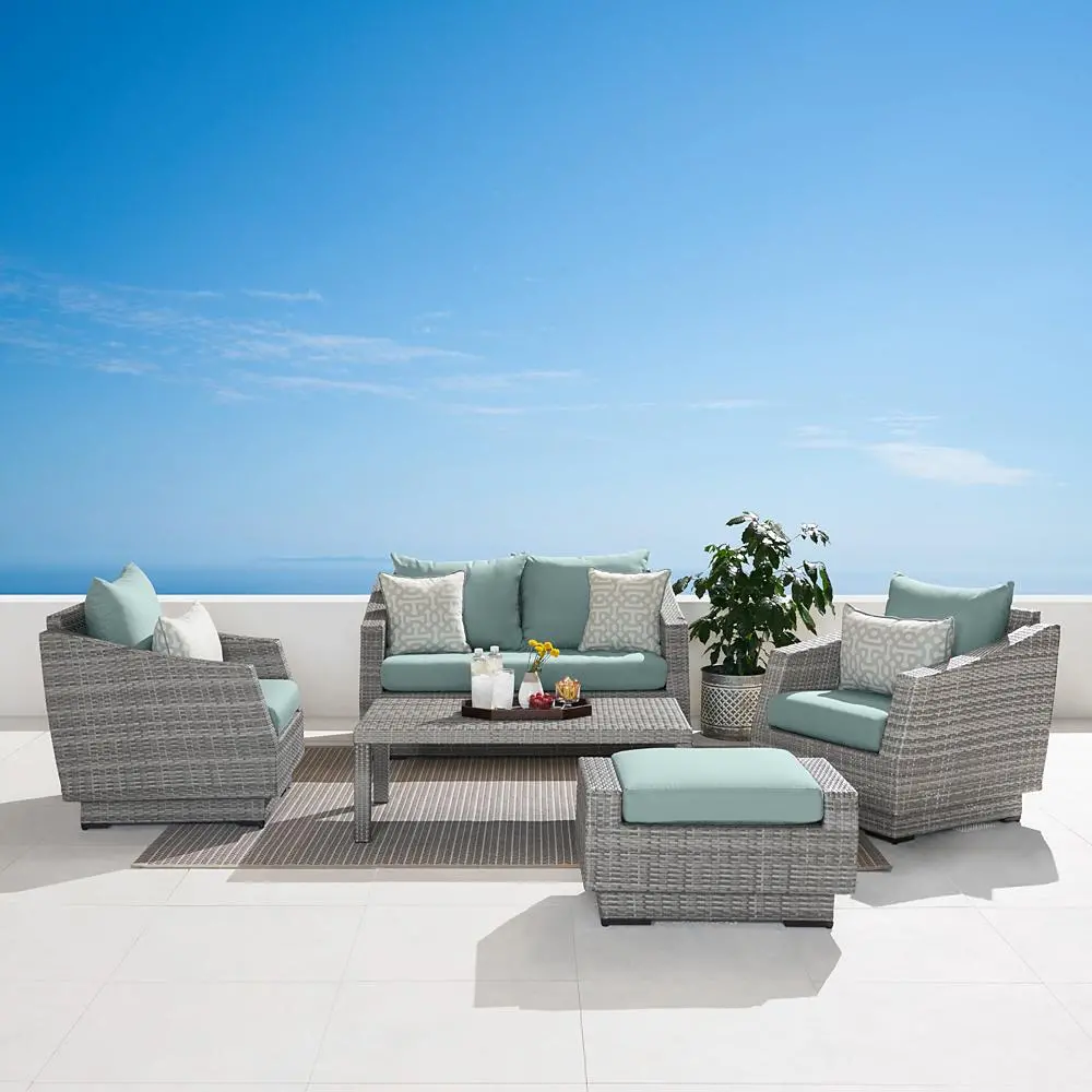 Cannes Light Blue 5 Piece Loveseat with Club Chairs Patio Set-1