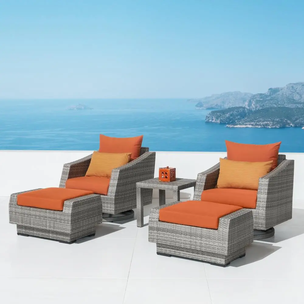 Cannes Orange 5 Piece Motion Club Chairs with Ottomans and Side Table-1