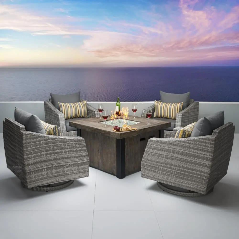 Cannes Charcoal 5 Piece Motion Club Chairs with Fire Table Patio Set-1