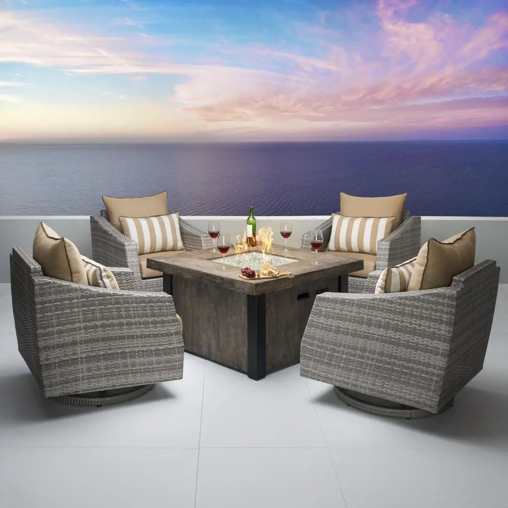 Cannes Beige 5 Piece Motion Club Chairs with Fire Table Patio Set-1