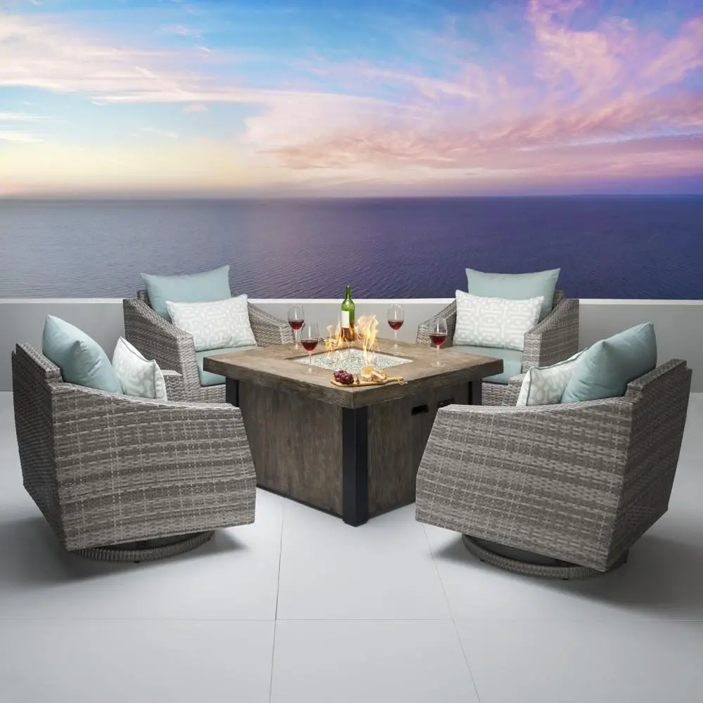 Cannes Light Blue 5 Piece Motion Club Chairs with Fire Table Patio Set-1