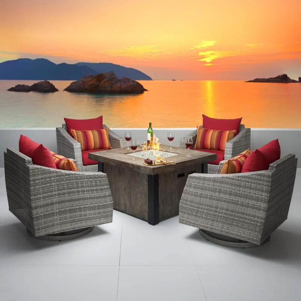 Cannes Red 5 Piece Motion Club Chairs with Fire Table Patio Set-1