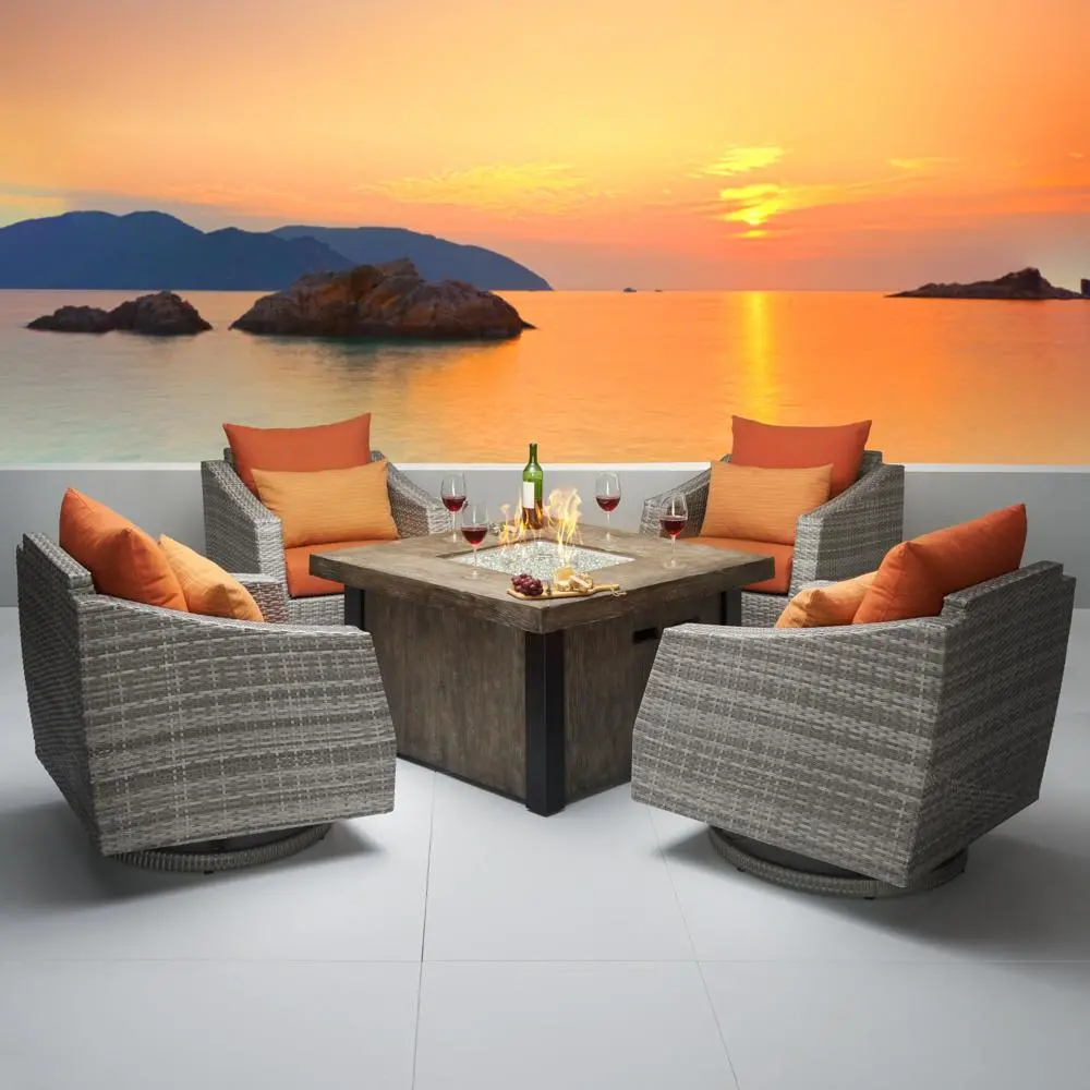 Cannes Orange 5 Piece Motion Club Chairs with Fire Table Patio Set-1