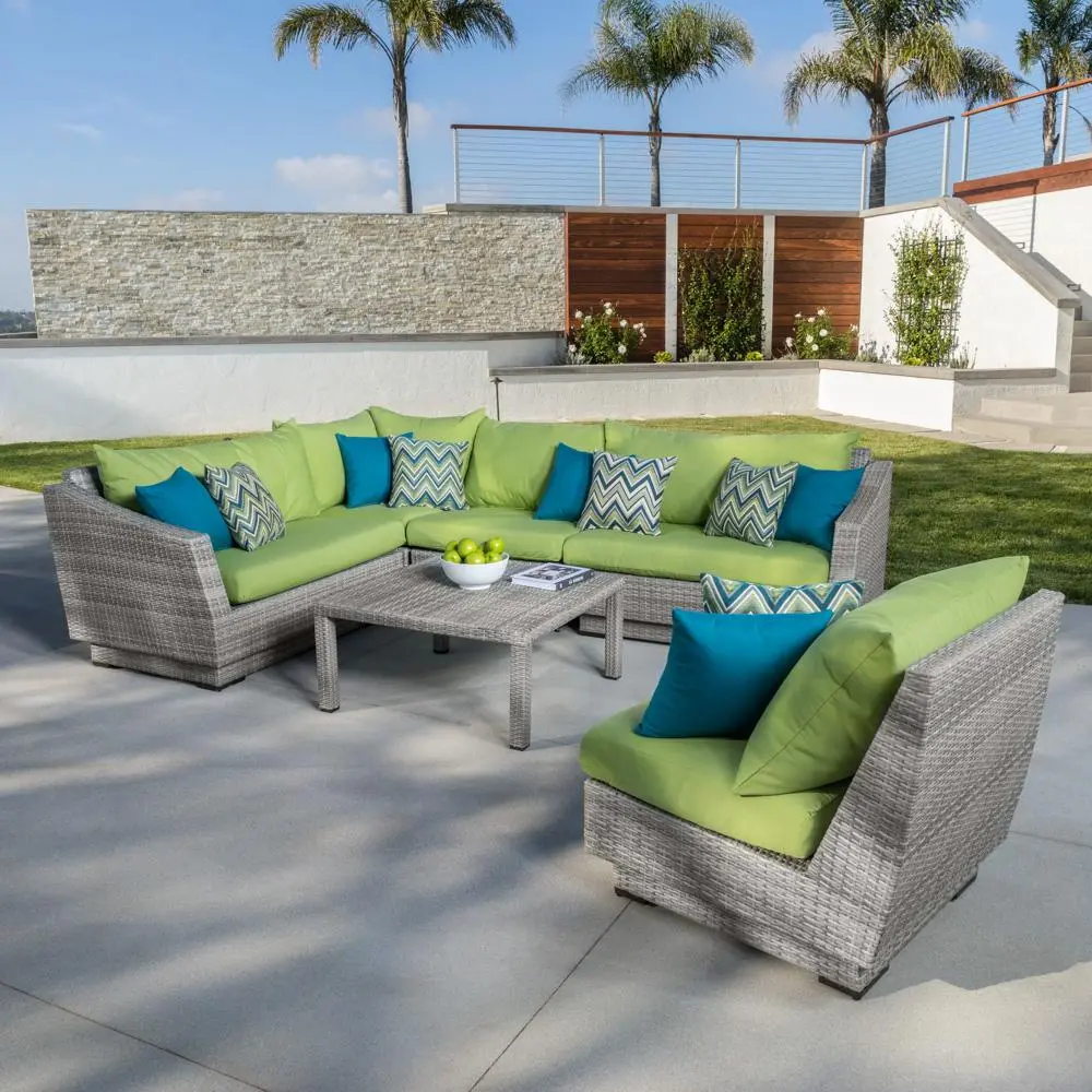 Cannes Green 6 Piece Sectional and Coffee Table Patio Set-1