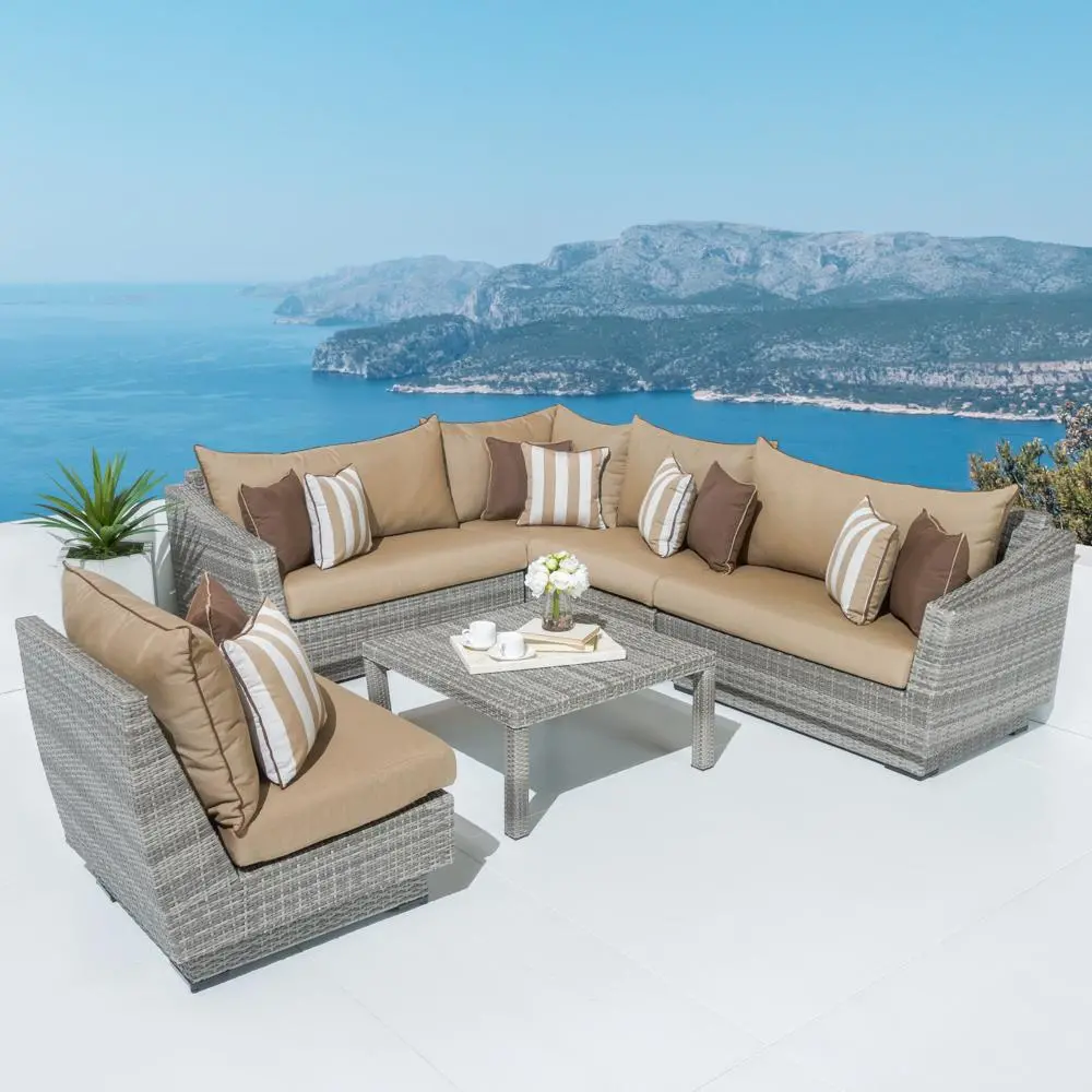 Cannes Beige 6 Piece Sectional and Coffee Table Patio Set-1