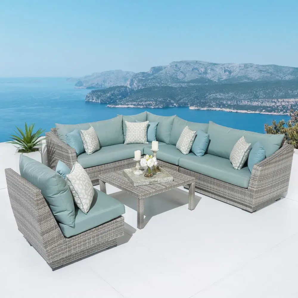Cannes Light Blue 6 Piece Sectional and Coffee Table Patio Set-1