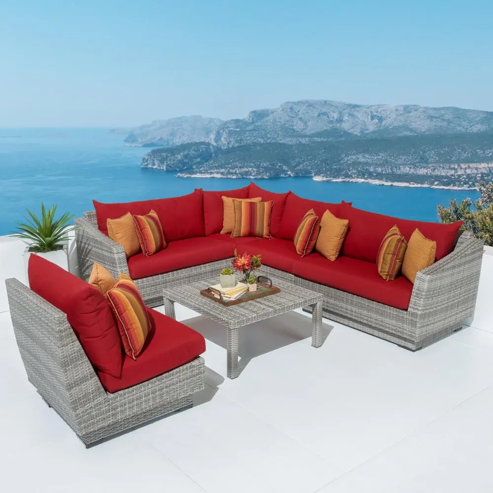 Cannes Red 6 Piece Sectional and Coffee Table Patio Set-1