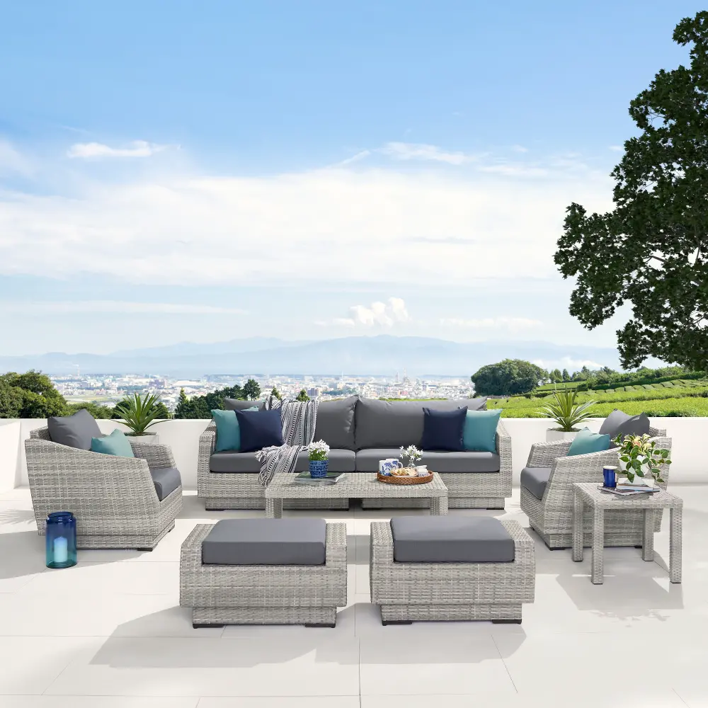 Cannes Gray 8 Piece Sofa with Club Chairs and Ottomans Patio Set-1