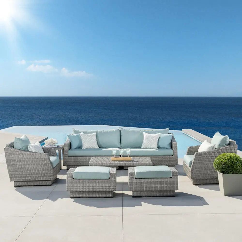 Cannes Light Blue 8 Piece Sofa with Club Chairs and Ottomans Patio Set-1
