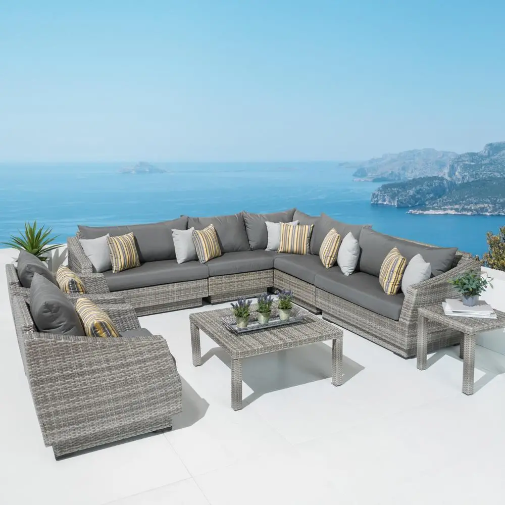 Cannes Charcoal 9 Piece Sectional and Club Chairs Patio Set-1