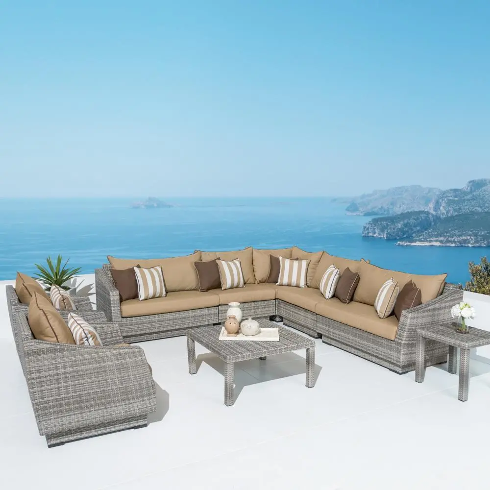 Cannes Beige 9 Piece Sectional and Club Chairs Patio Set-1