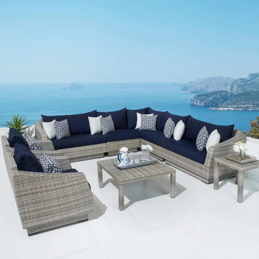 Cannes Navy 9 Piece Sectional and Club Chairs Patio Set-1