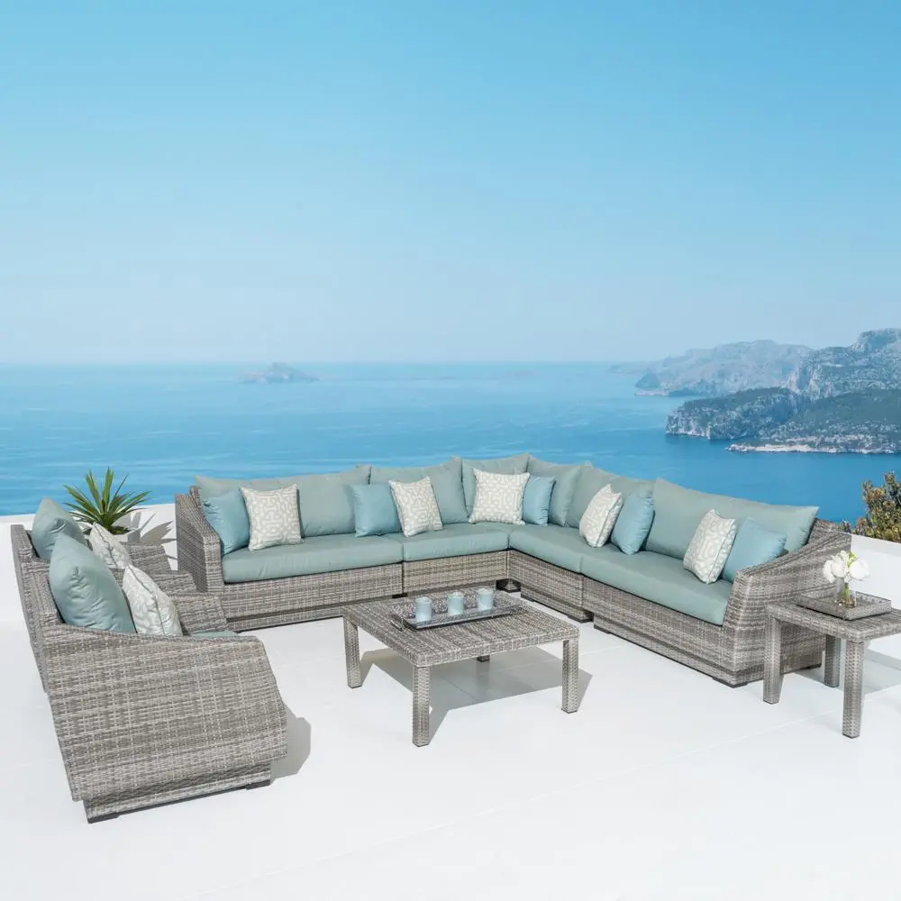Cannes Light Blue 9 Piece Sectional and Club Chairs Patio Set-1