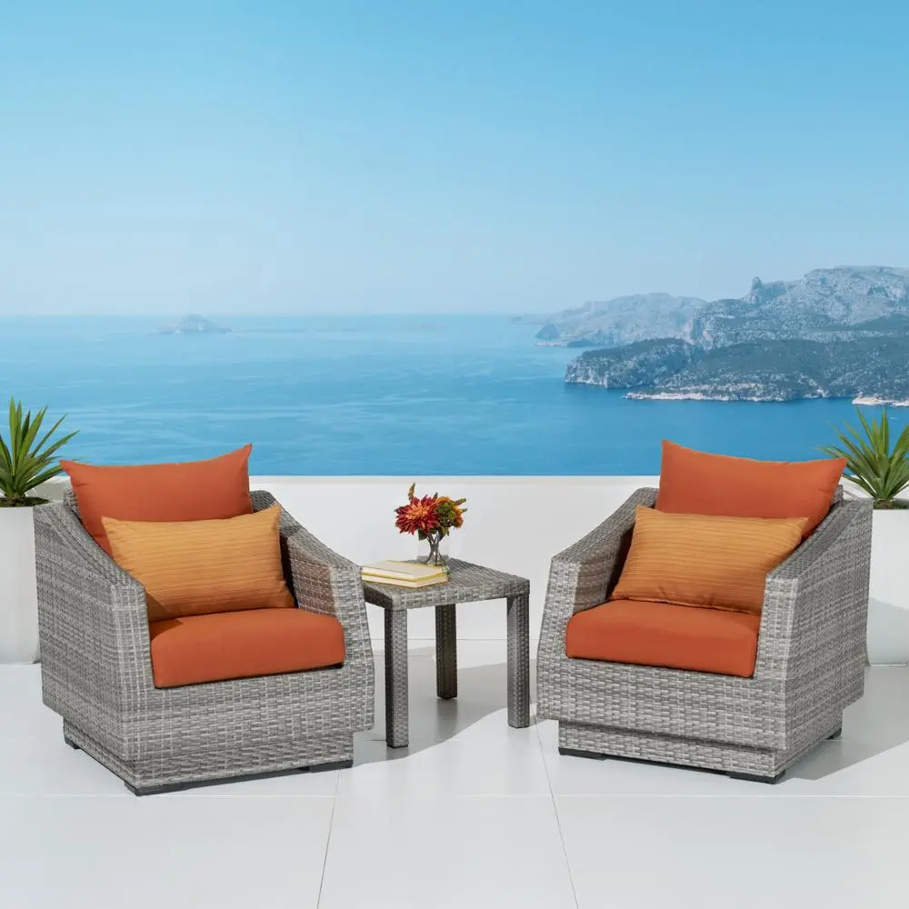 Cannes Orange Club Chairs and Side Table Patio Set-1