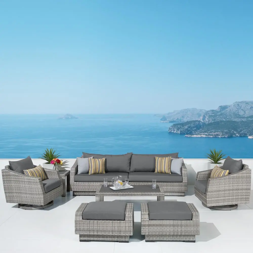 Cannes Charcoal 8 Piece Sofa with Motion Club Chairs and Ottomans Patio Set-1