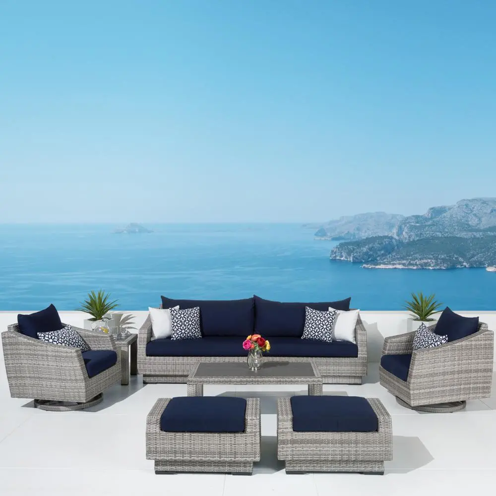 Cannes Navy 8 Piece Sofa with Motion Club Chairs and Ottomans Patio Set-1