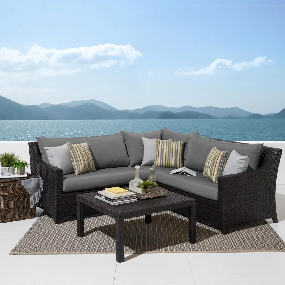 Deco Charcoal 4 Piece Sectional with Table Patio Set-1