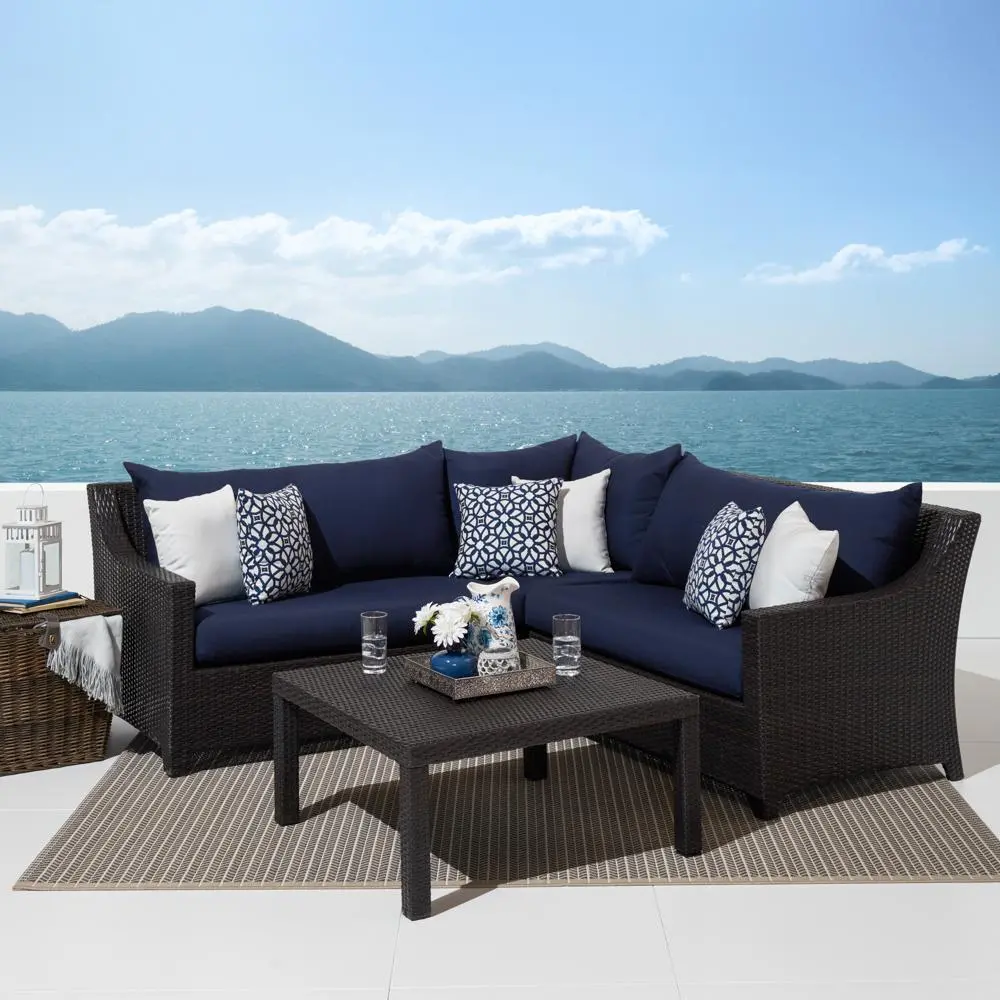Deco Navy 4 Piece Sectional with Table Patio Set-1