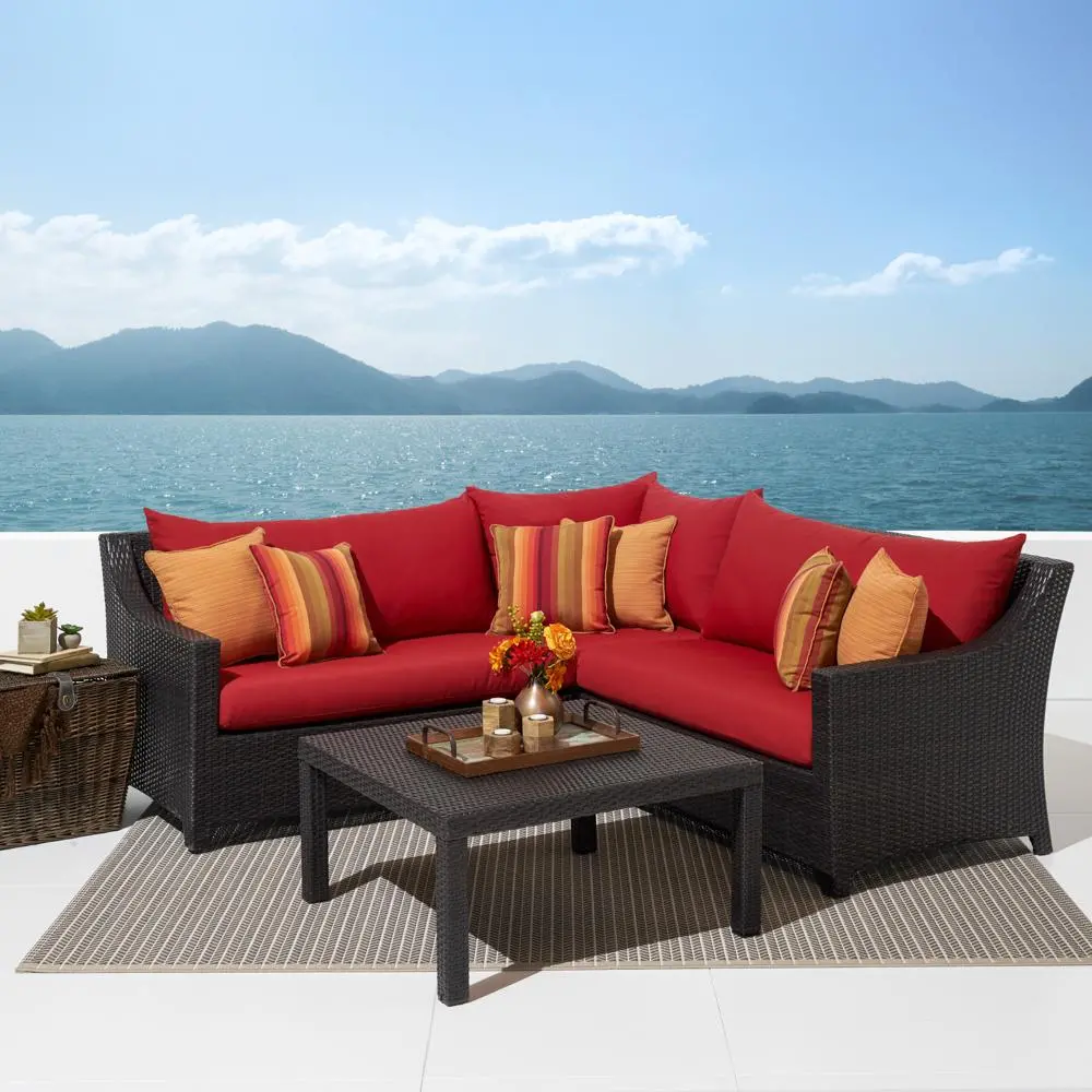 Deco Red 4 Piece Sectional with Table Patio Set-1