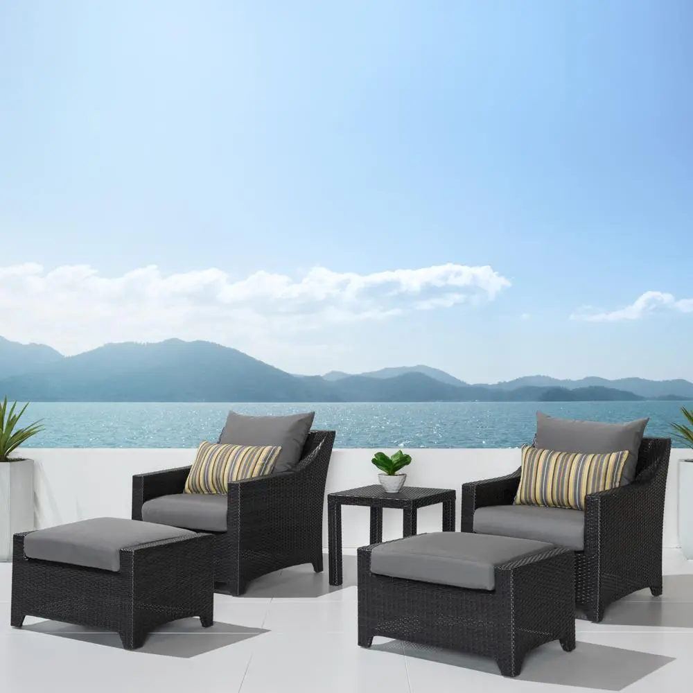 Deco Charcoal 5 Piece Club Chairs with Ottomans Patio Set-1