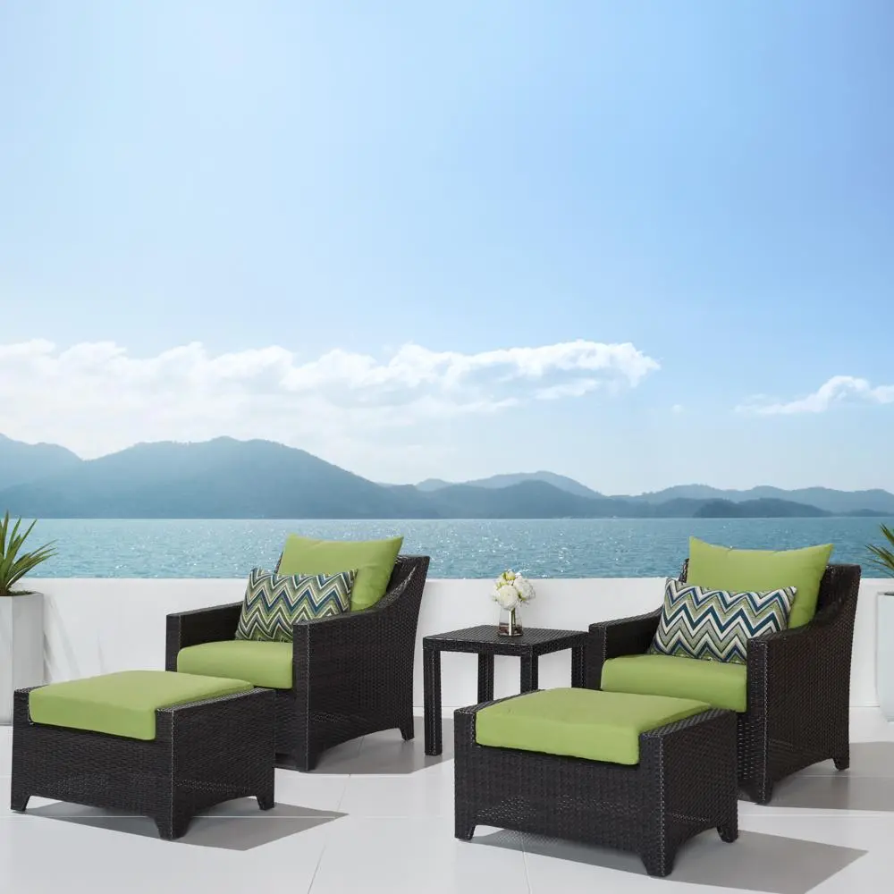 Deco Green 5 Piece Club Chairs with Ottomans Patio Set-1
