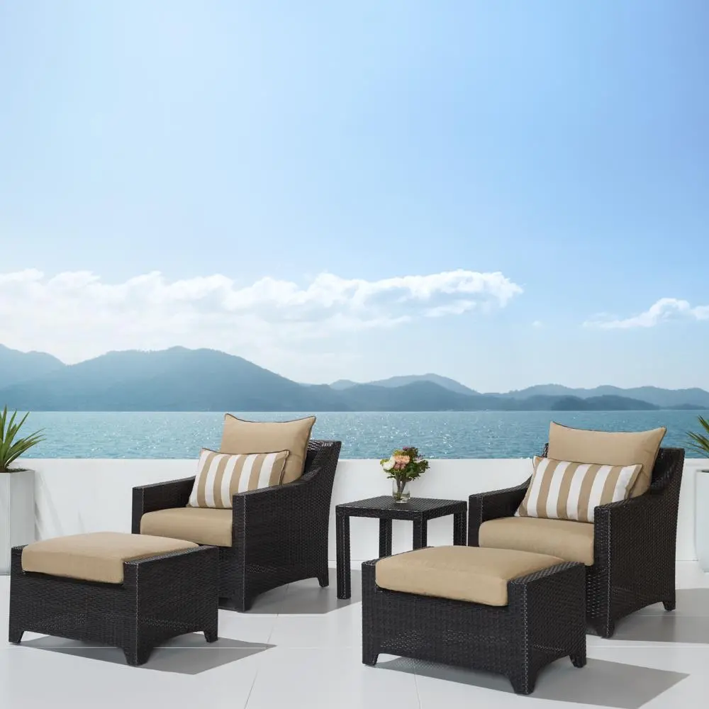 Deco Beige 5 Piece Club Chairs with Ottomans Patio Set-1
