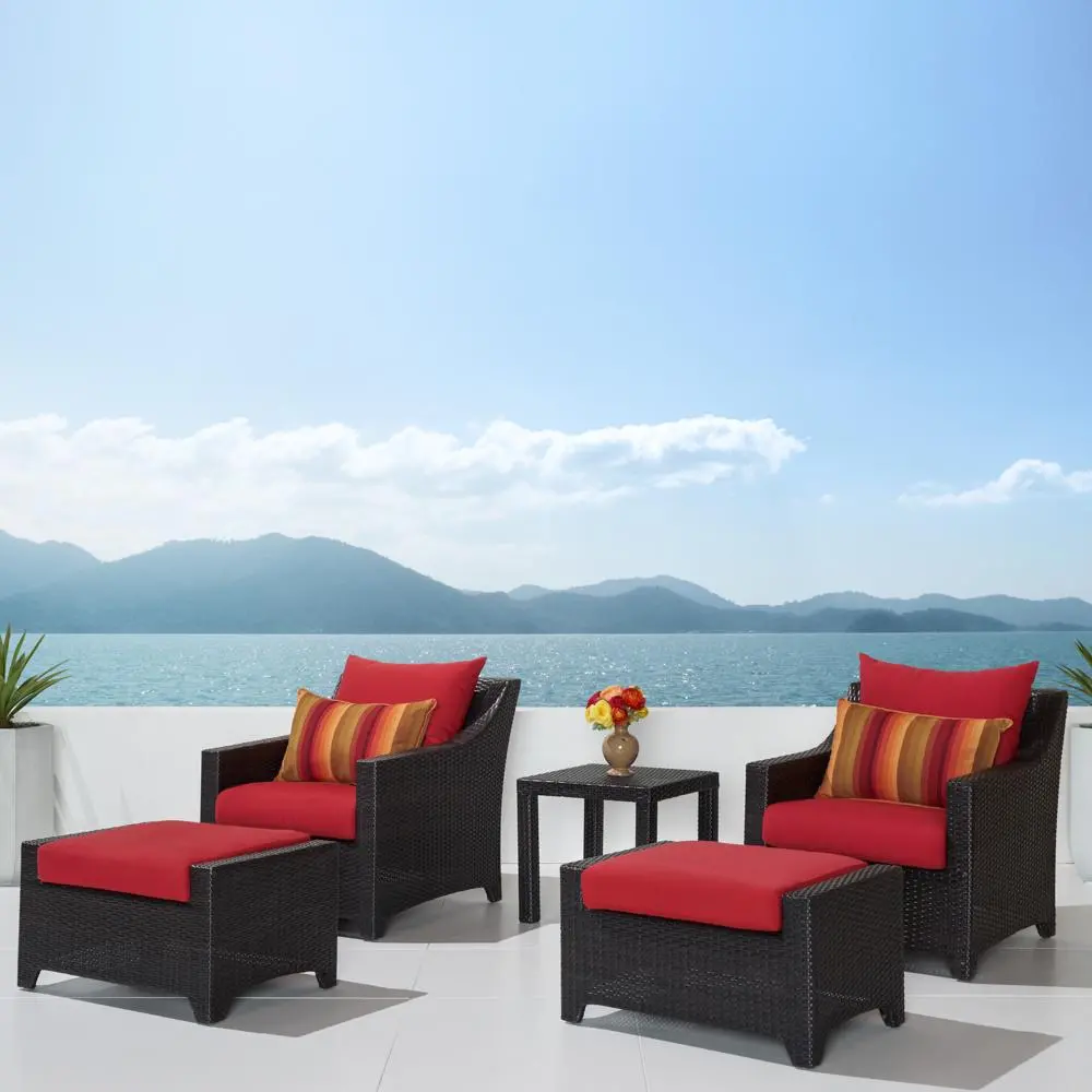 Deco Red 5 Piece Club Chairs with Ottomans Patio Set-1