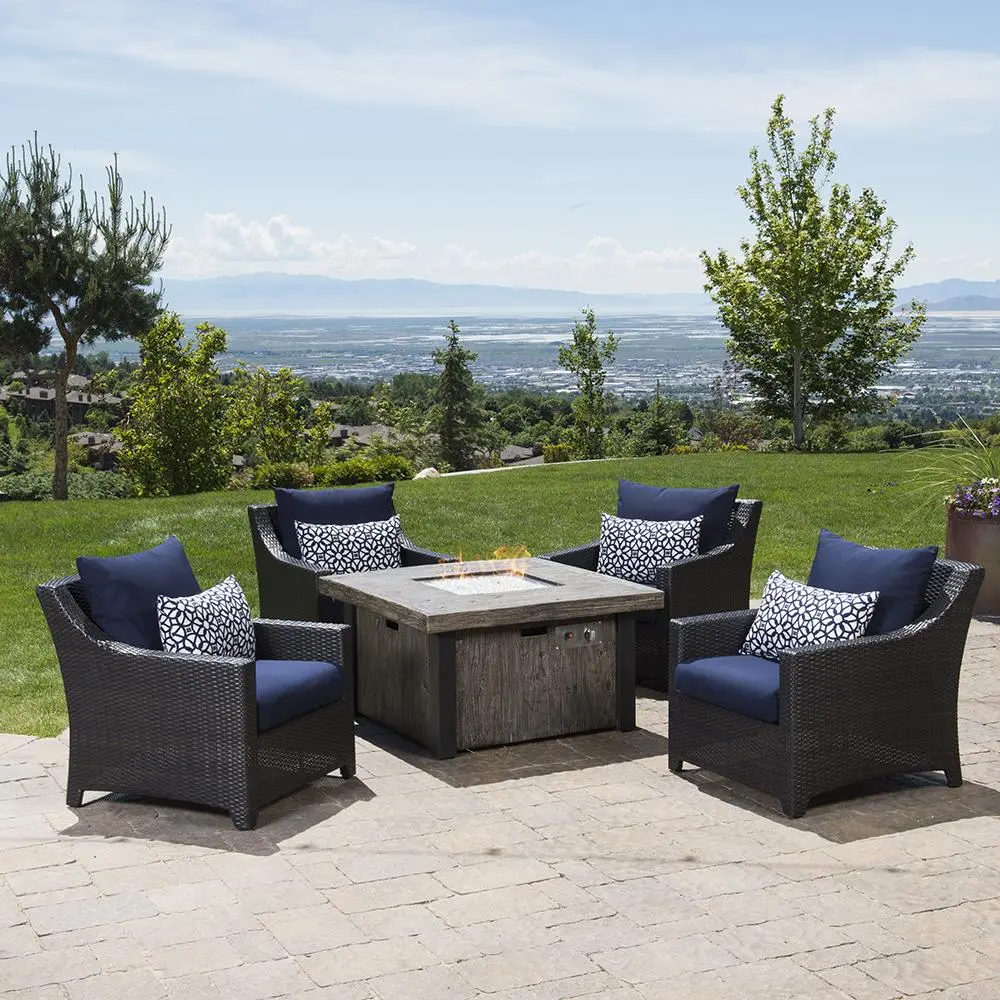 Deco Navy 5 Piece Club Chairs and Fire Table Patio Set-1