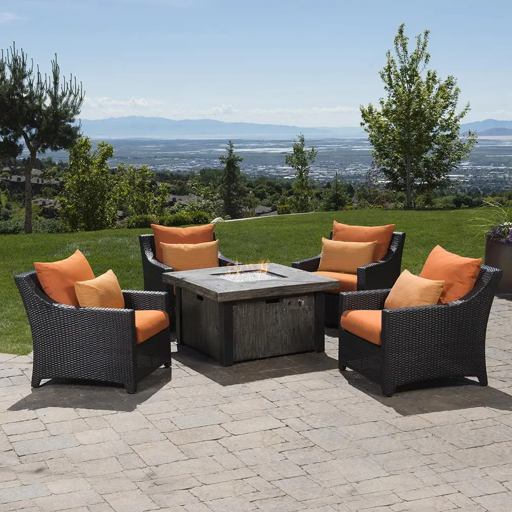 Deco Orange 5 Piece Club Chairs and Fire Table Patio Set-1
