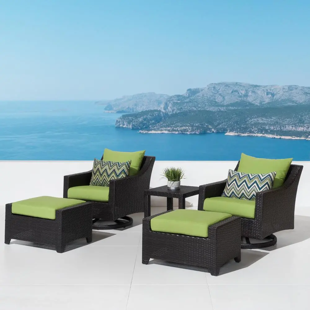 Deco Green 5 Piece Motion Club Chairs and Ottomans Patio Set-1
