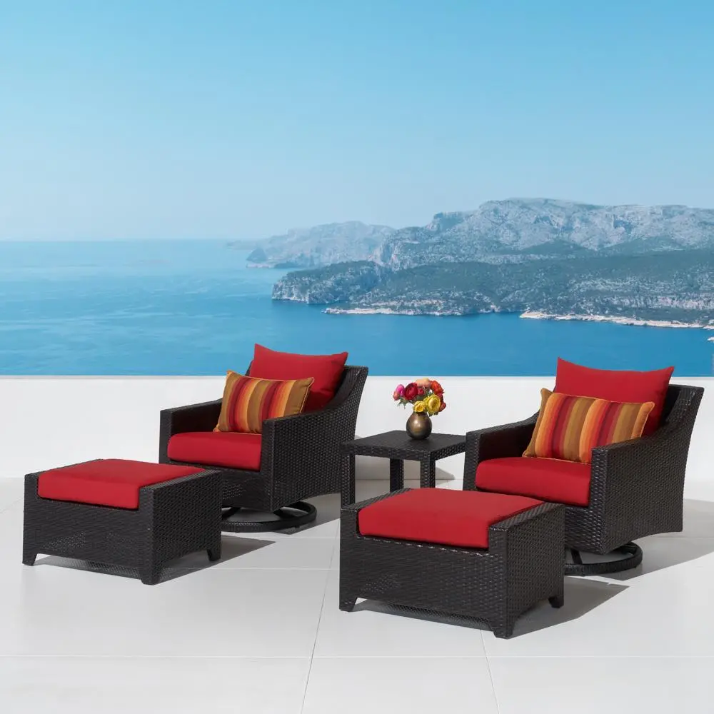 Deco Red 5 Piece Motion Club Chairs and Ottomans Patio Set-1