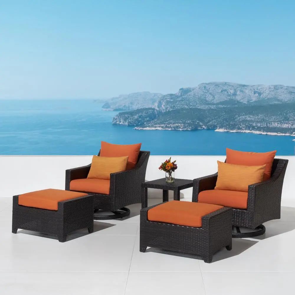 Deco Orange 5 Piece Motion Club Chairs and Ottomans Patio Set-1
