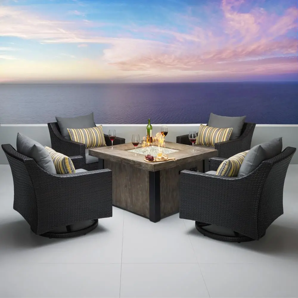 Deco Charcoal 5 Piece Motion Club Chairs with Fire Table Patio Set-1