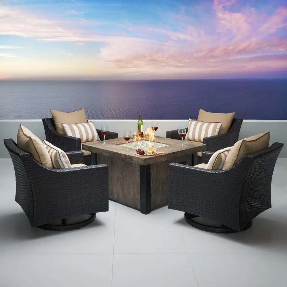 Deco Beige 5 Piece Motion Club Chairs with Fire Table Patio Set-1