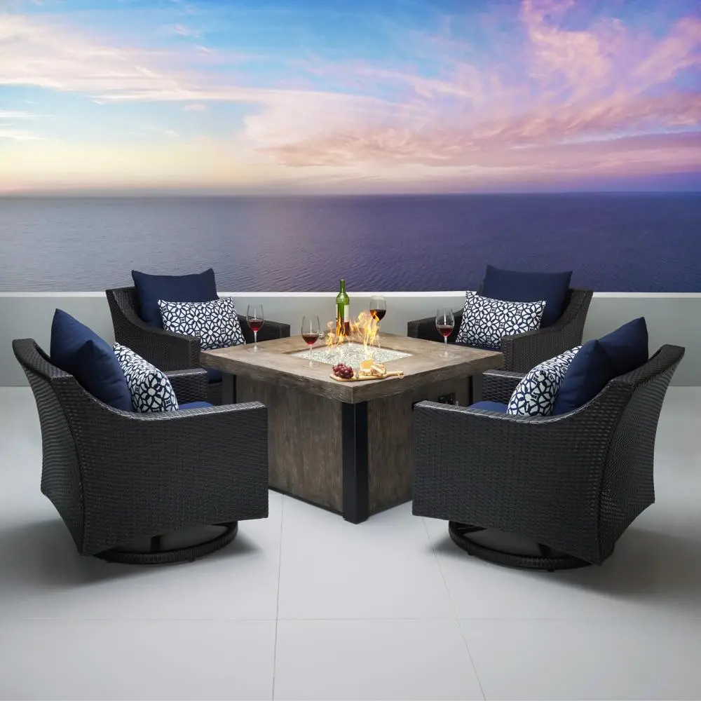 Deco Navy 5 Piece Motion Club Chairs with Fire Table Patio Set-1