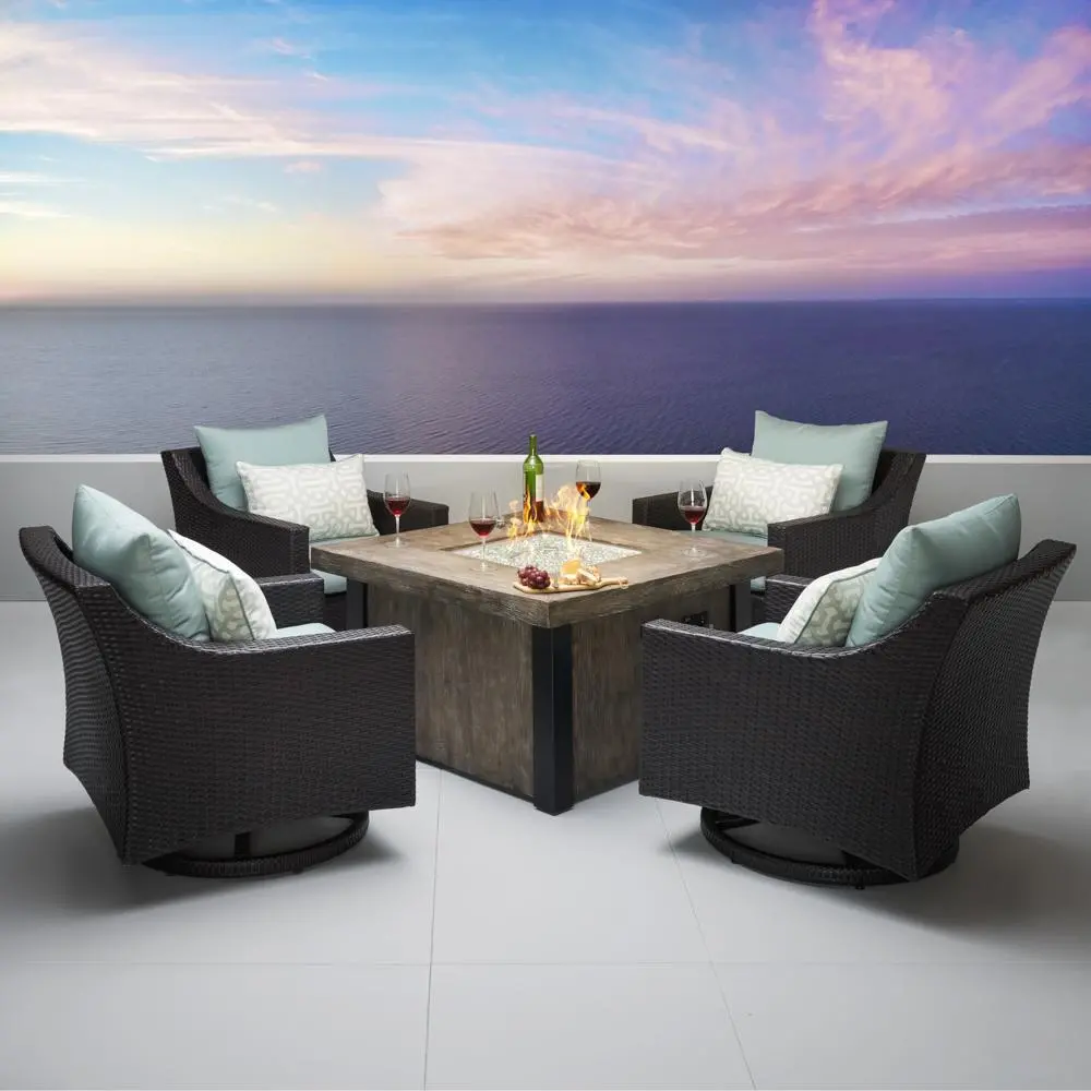 Deco Light Blue 5 Piece Motion Club Chairs with Fire Table Patio Set-1