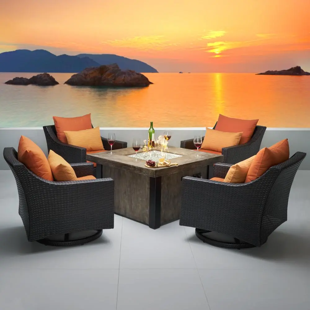 Deco Orange 5 Piece Motion Club Chairs with Fire Table Patio Set-1