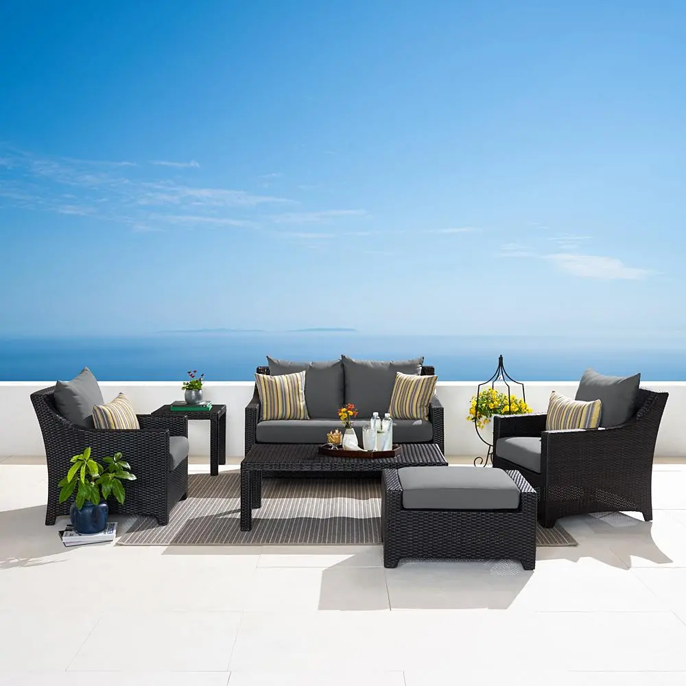 Deco Charcoal 6 Piece Loveseat with Club Chairs and Ottoman Patio Set-1