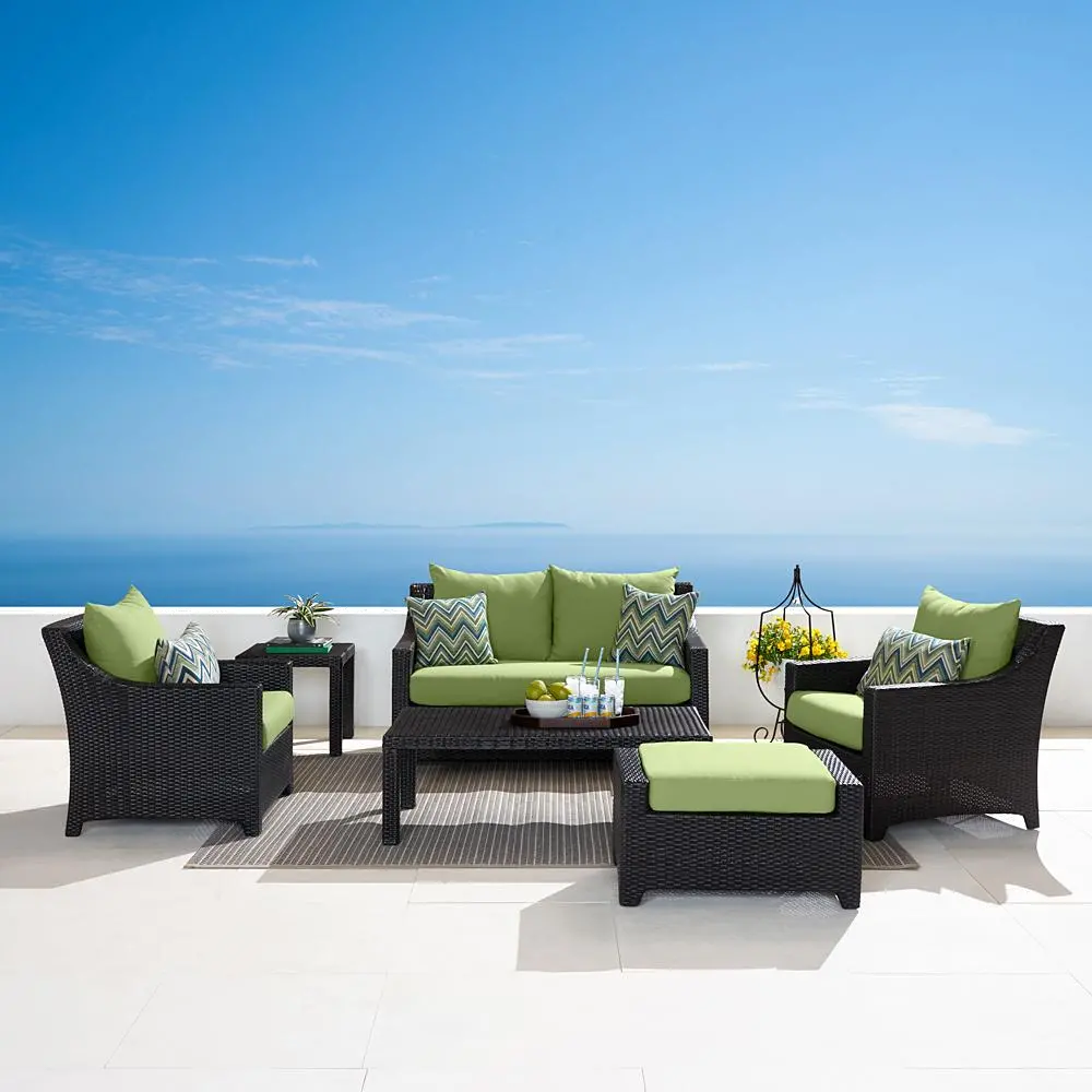 Deco Green 6 Piece Loveseat with Club Chairs and Ottoman Patio Set-1