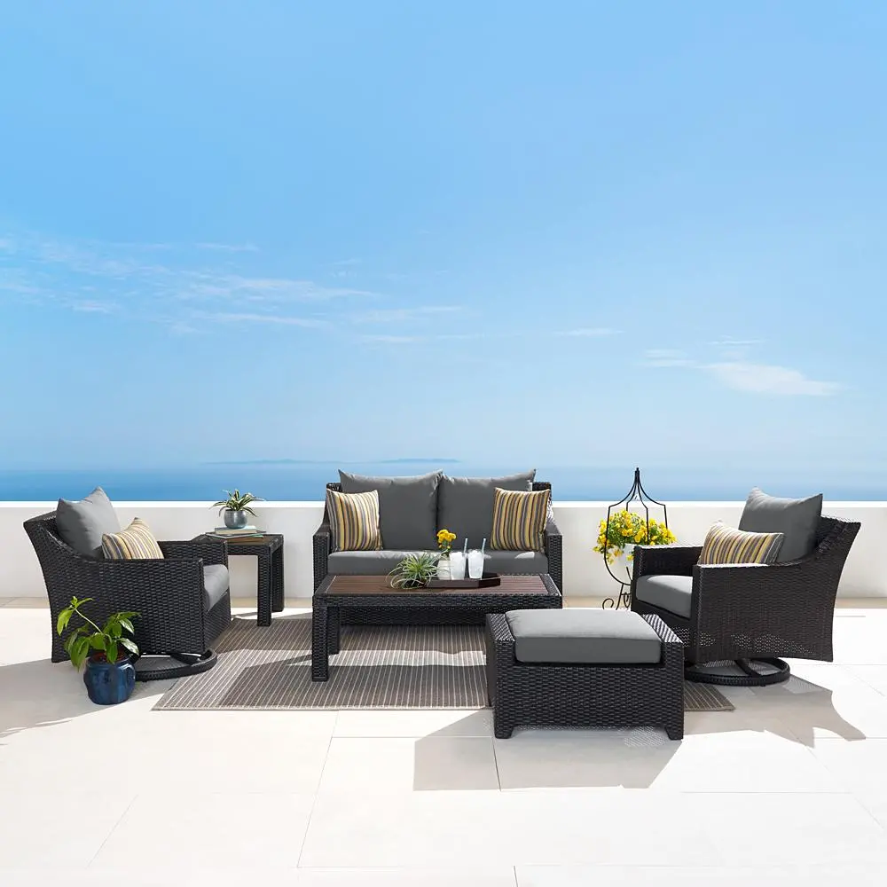 Deco Charcoal 6 Piece Loveseat with Motion Club Chairs and Ottoman Patio Set-1