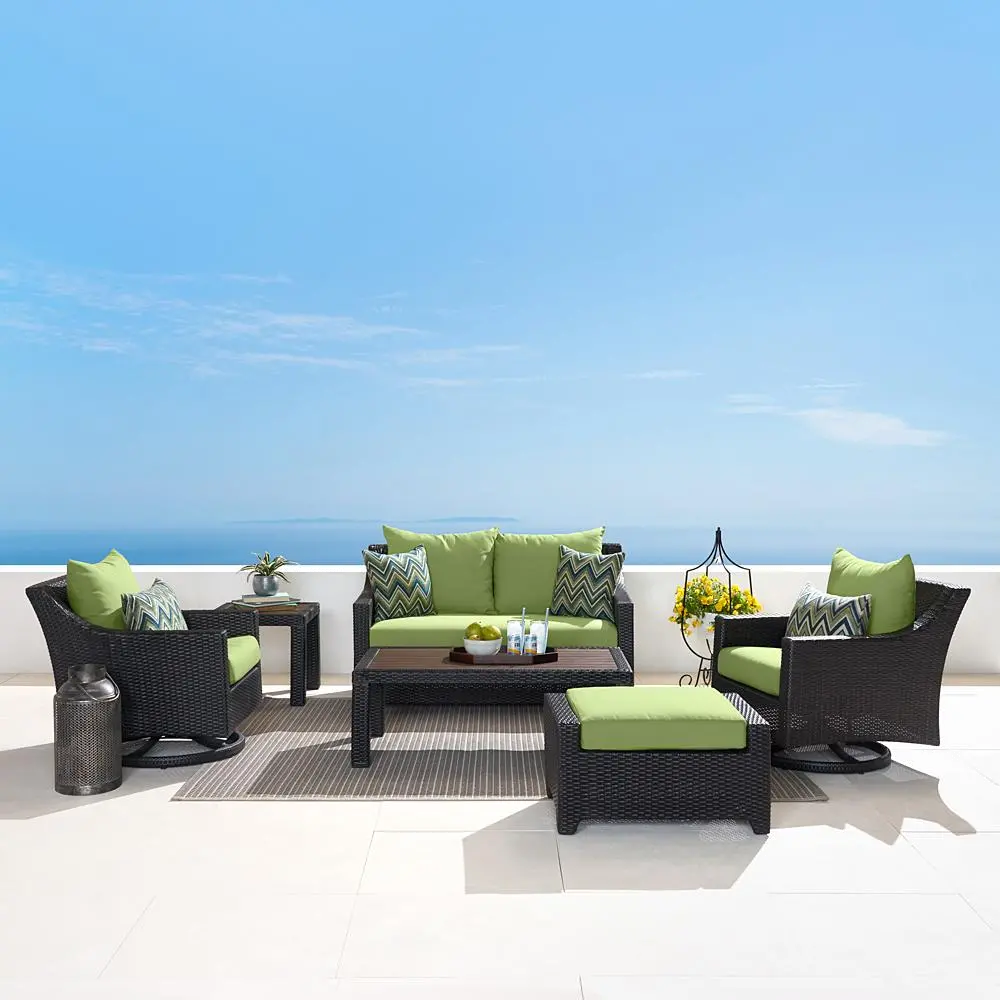 Deco Green 6 Piece Loveseat with Motion Club Chairs and Ottoman Patio Set-1