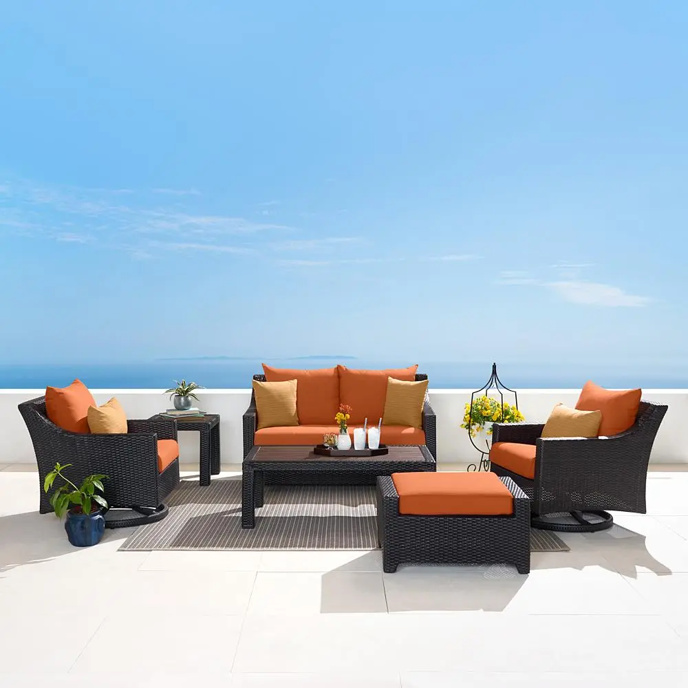 Deco Orange 6 Piece Loveseat with Motion Club Chairs and Ottoman Patio Set-1