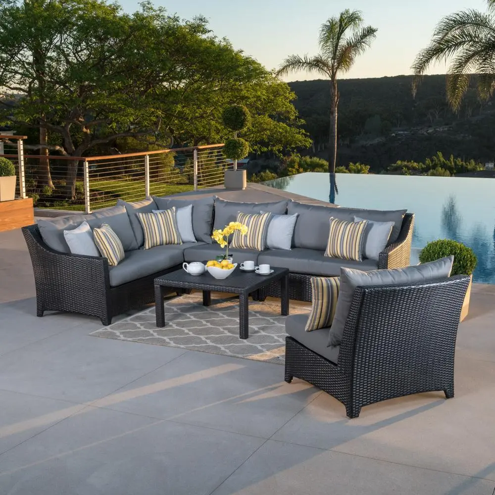 Deco Charcoal 6 Piece Sectional and Coffee Table Patio Set-1